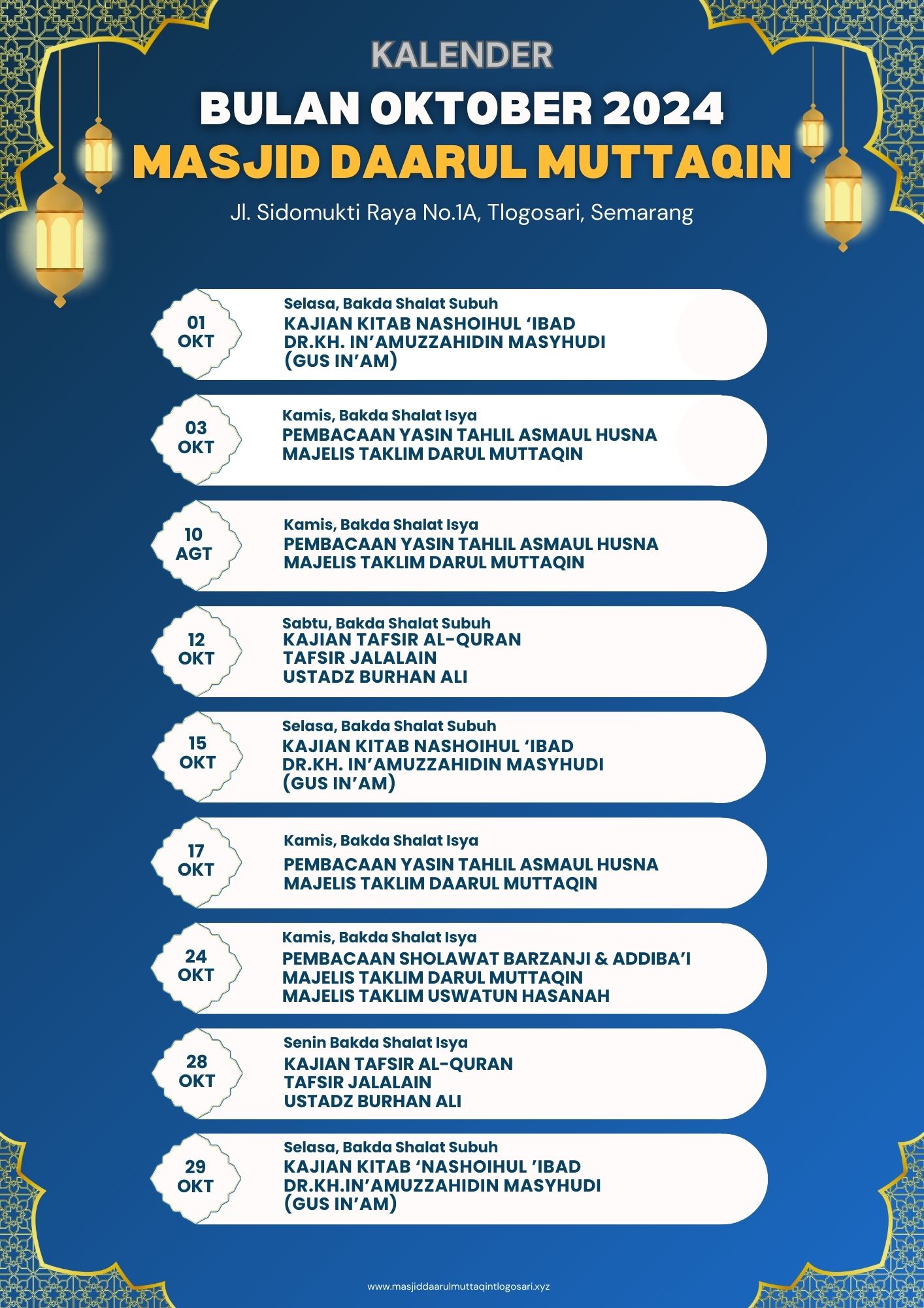 Kalender Amaliah bulan Oktober