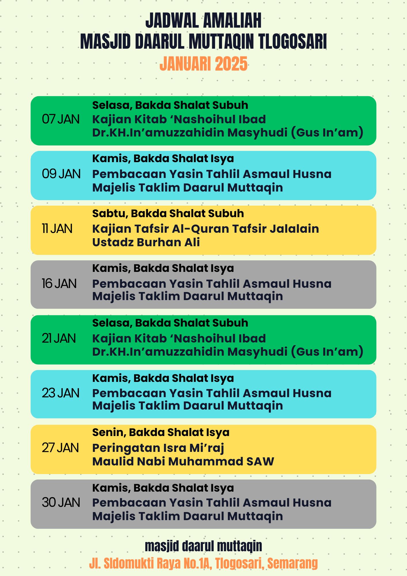 Kalender Amaliah Bulan Januari 2025